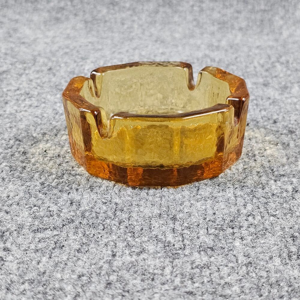 Vintage   Mid Century Modern Ashtray Gold Amber Colored Clear Glass